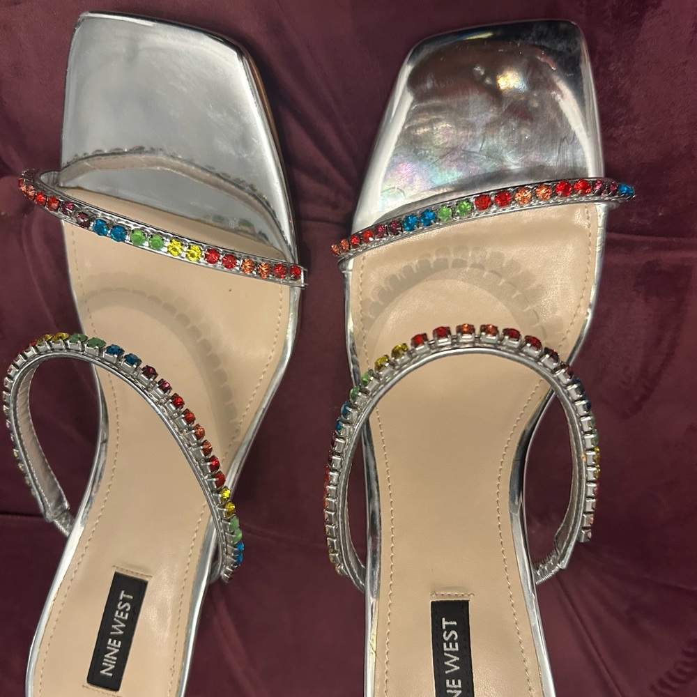 Nine West Silver Heels with Rainbow Accents NEW